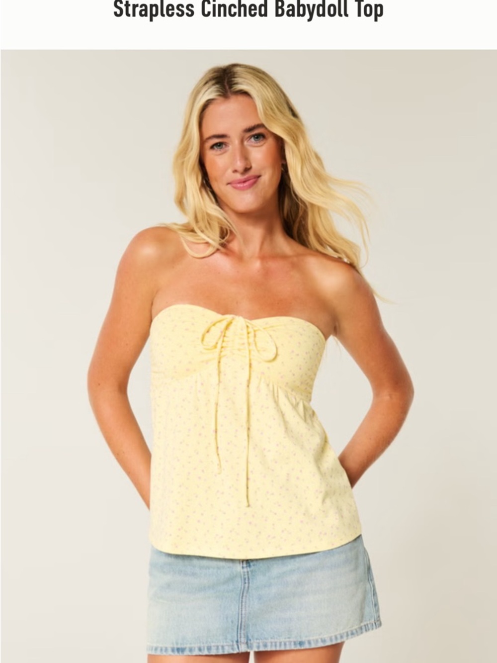 Hollister Co Strapless Floral Cinched Babydoll Top Yellow Size Small